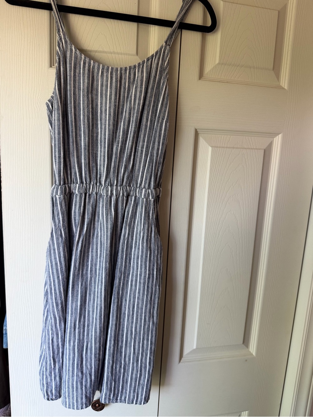 Striped Gray and White Sundress - Sleeveless Casual Dress